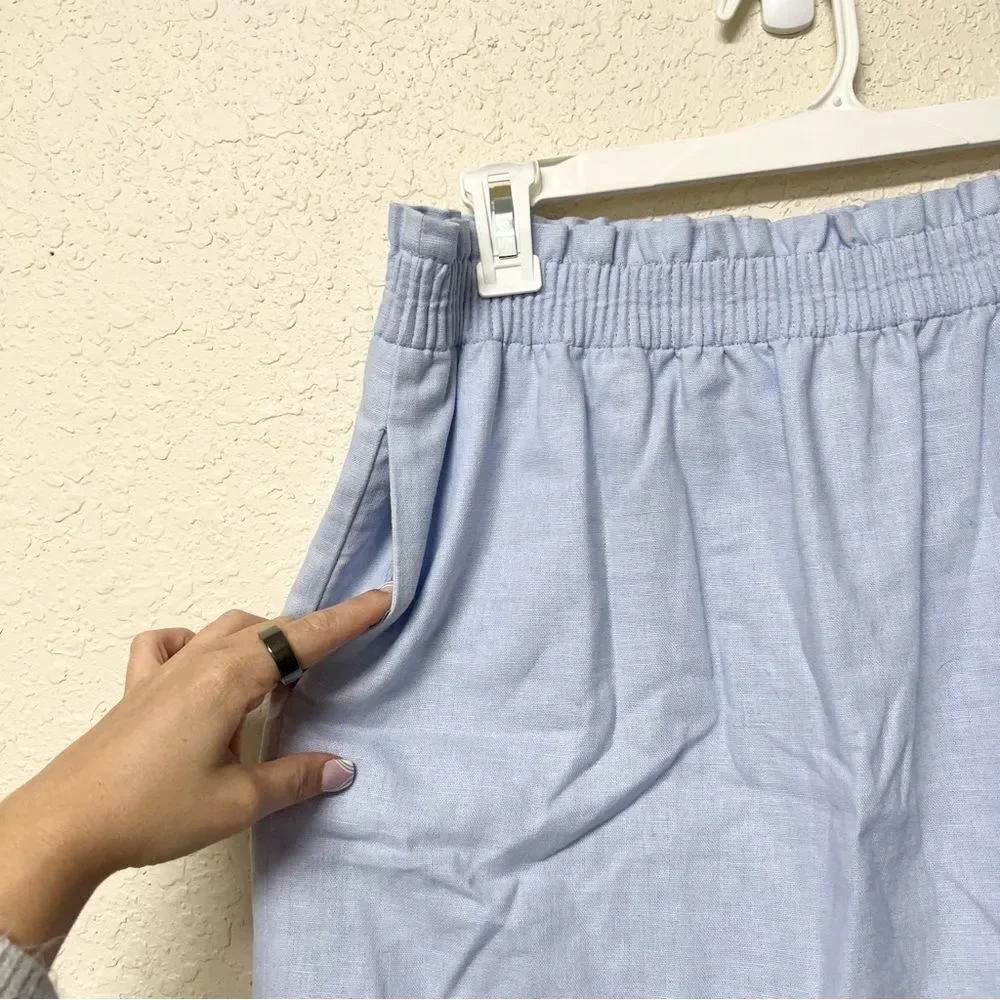 J. Crew Womens Linen Blend A-Line Skirt Pockets Size 12 Blue Stretch